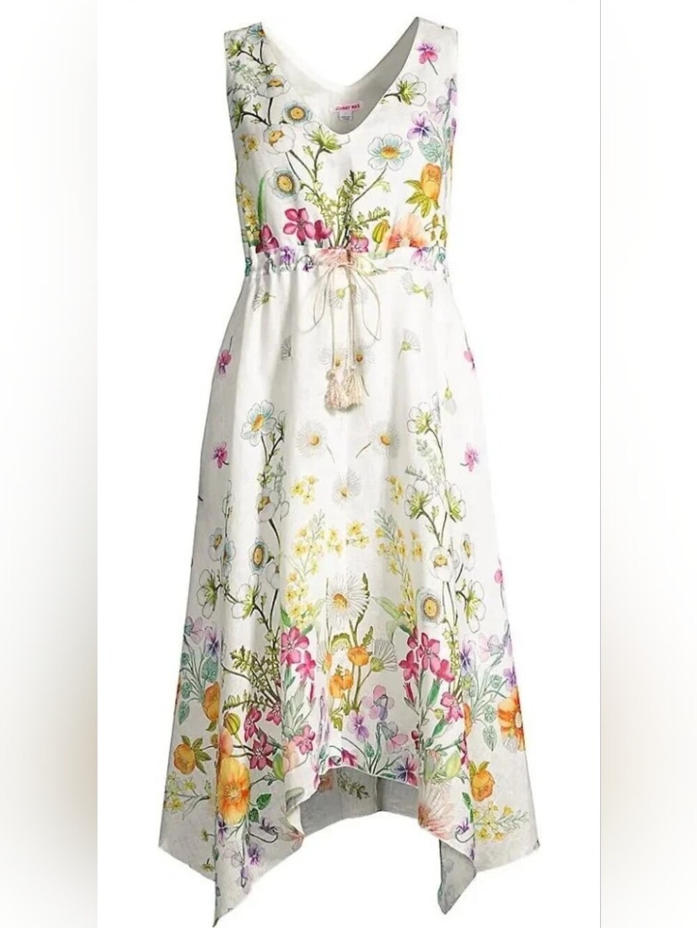 Johnny Was Flaria Dress Summer XL Linen Silk Floral Extra Large White Midi
